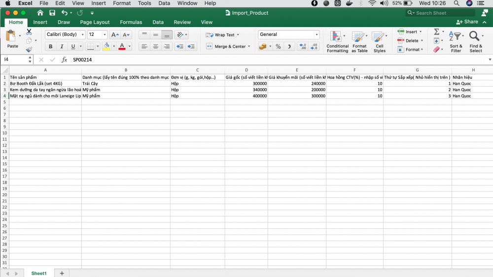 Hướng dẫn Import sản phẩm từ file Excel